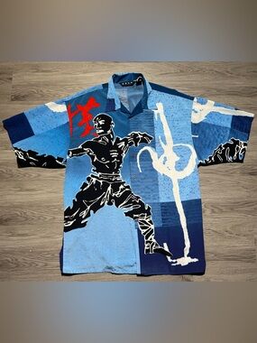 Y2K vintage Exco AOP ninja kung fu martial arts button up short sleeve shirt